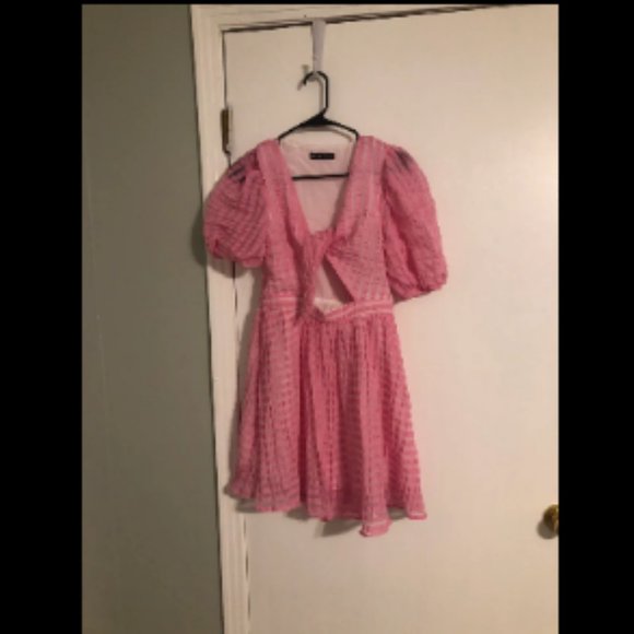 Shein Pink Puffed Sleeve Cutout Pink Mini Dress Sz 4 - Picture 1 of 3